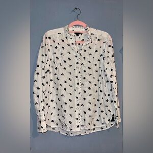 Coach White & Black Floral Button-Up Blouse Size Small